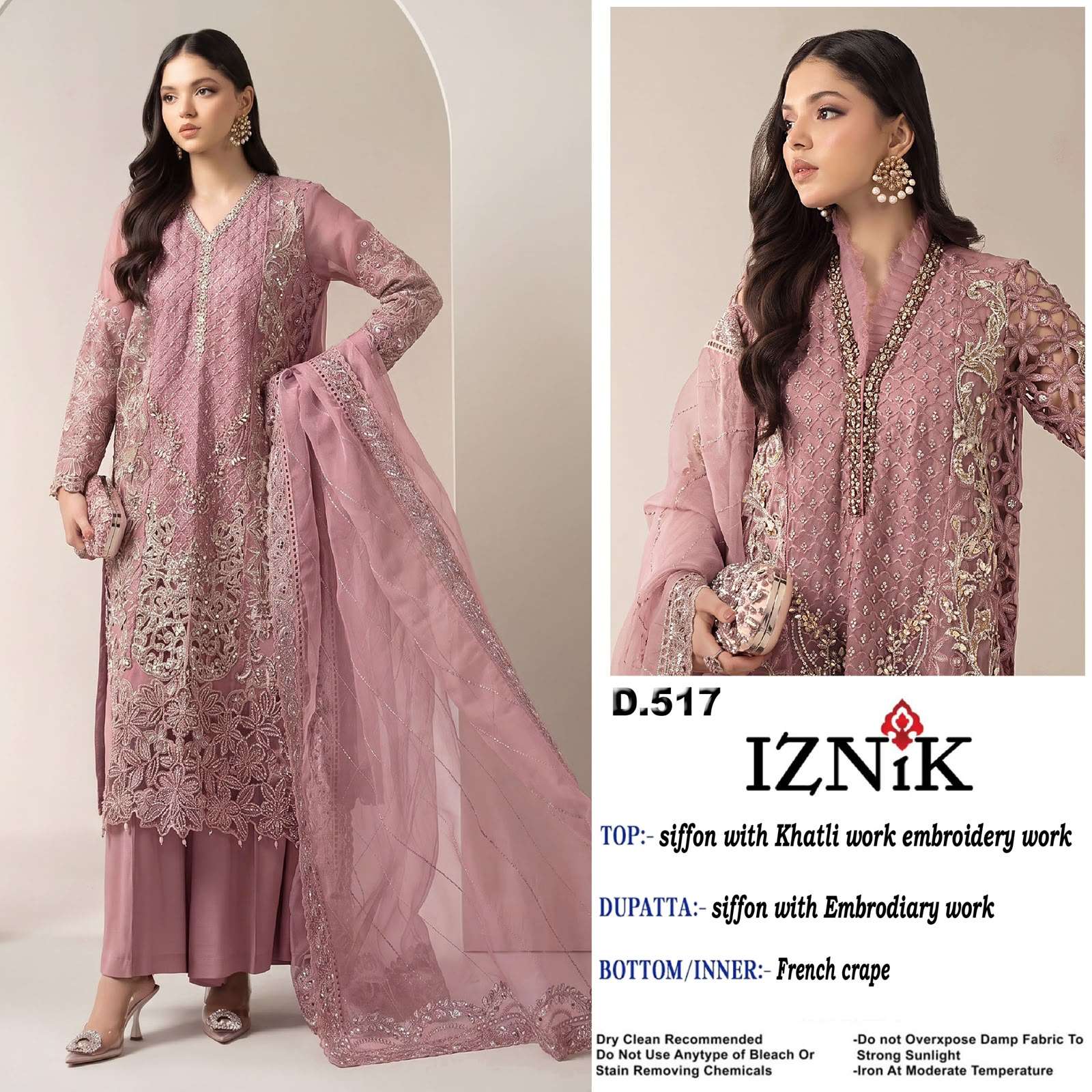 IZNIK FAB A 517 SIFFON WITH EMBROIDERY HEAVY PAKISTANI SUIT FOR WEDDING TYPE WORLDWIDE